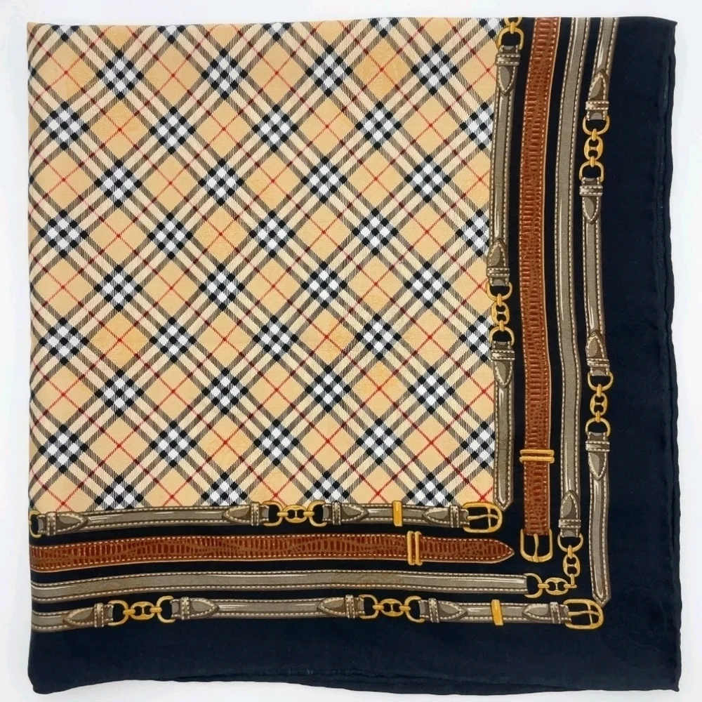 BURBERRYS Plaid and Chain Print Vintage Scarf